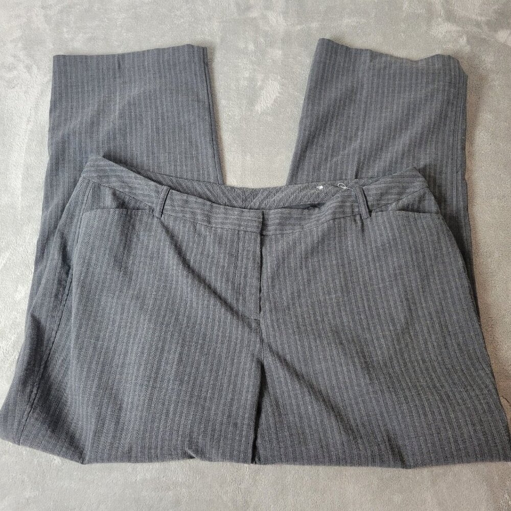 Worthington Women Pants 20W Plus Straight Leg Gray Stripe Office Pockets STR147E